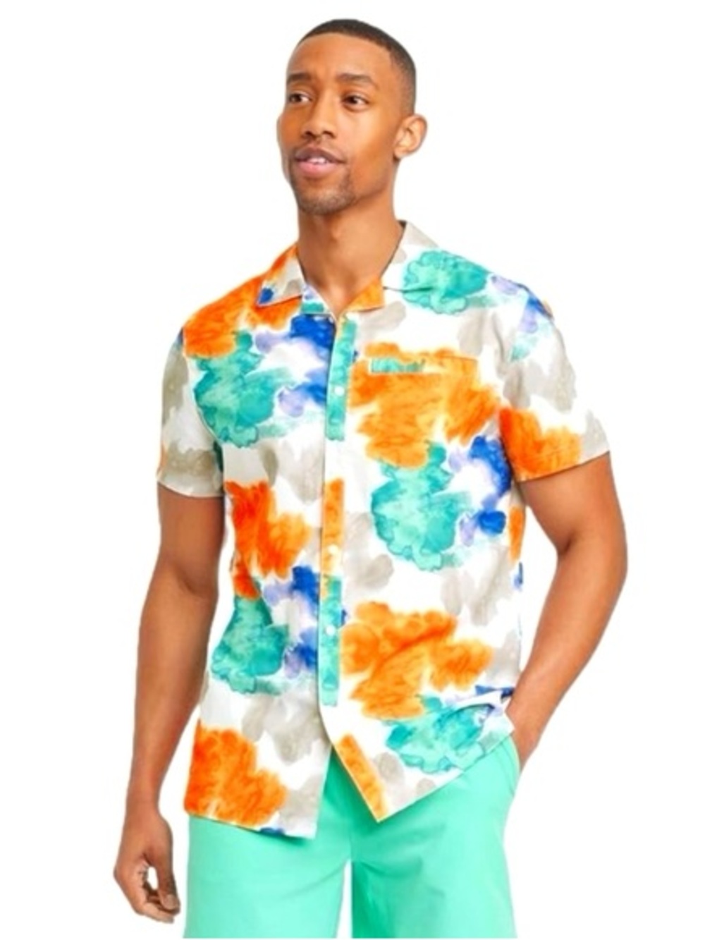 All in Motion Men’s short sleeve front snap up colorful floral print shirt M